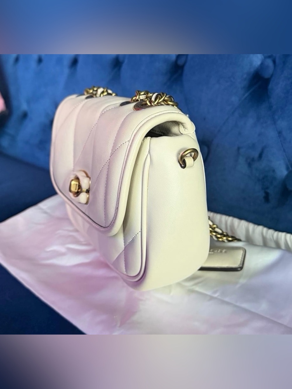 COACH Quilted Madison Chain Shoulder Bag in Cream - Picture 3 of 7